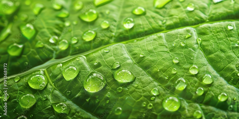 Vibrant Green Leaves with Fresh Dew Drops in Close-up Nature Shot Vibrant Green Leaves with Fresh Dew Drops in Close-up Nature Shot