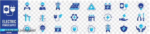 Electricity set of icons. Vector icons in flat linear.