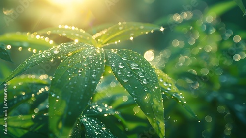 After a spring rain, all things revive, with water beads glistening on the surface of leaves.