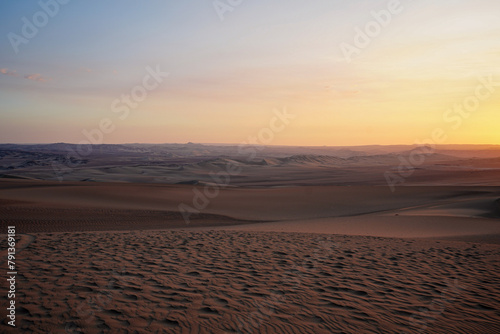 Desert Sunset with Orange Skies and Warm Sand - Huacachina, Peru Landscape Photography