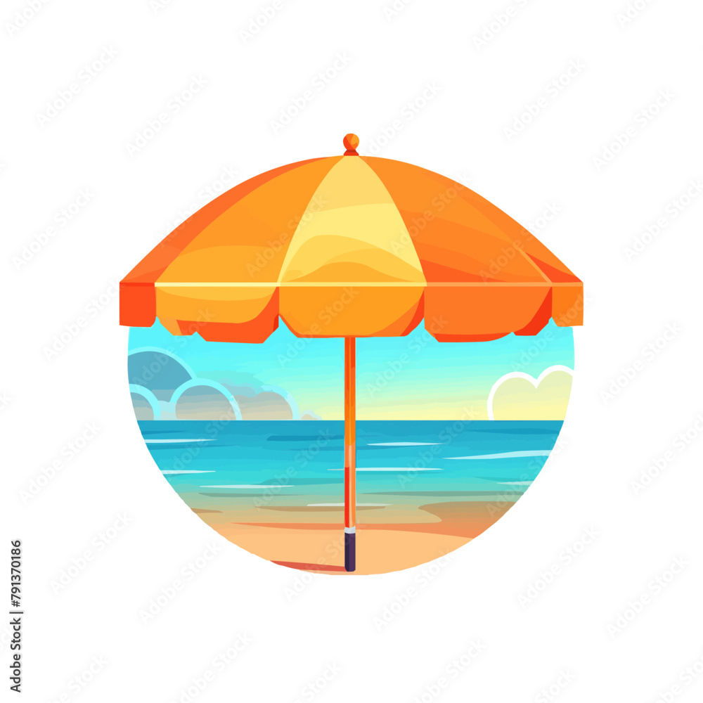 Beach umbrella with sun and sea icon isolated on white background. Vector illustration