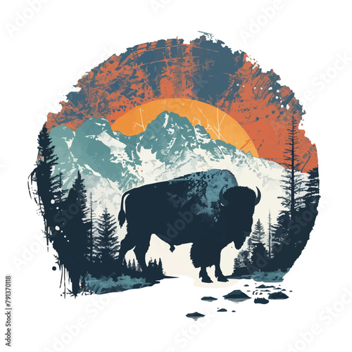 American Bison Silhouette Vector, A bison animal clipart