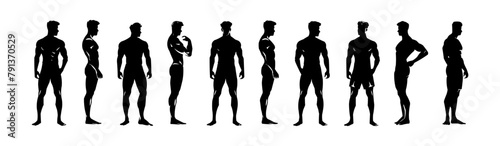 collection of silhouette male body posing with different body action, isolated vector