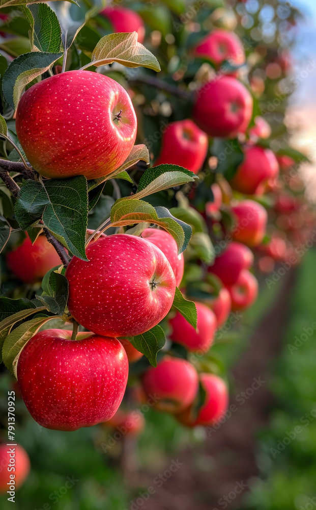 Red apples on the tree in the orchard Red apples on the tree in the orchard