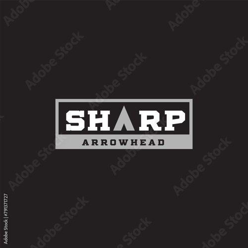 Sharp Arrow typography with Arrowhead  Spear for Archery Bow Hunting Logo