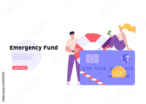 People save money in emergency fund, safety cushion. Concept of emergency fund, finance insurance, money reserve and compensation. Vector illustration in flat design for web banner