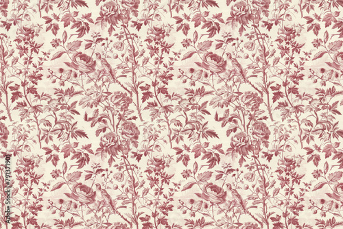 Toile floral pattern tapestry. Vintage botanical wallpaper pattern. Background image. Created with Generative AI technology