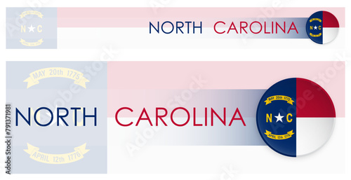 North Carolina US state horizontal web banner in modern neomorphism style. Webpage North Carolina election header button for mobile application or internet site. Vector