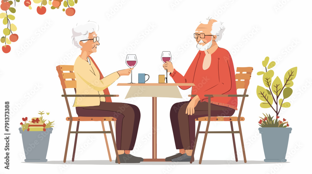 Elderly couple spends time outdoors.Vector illustration