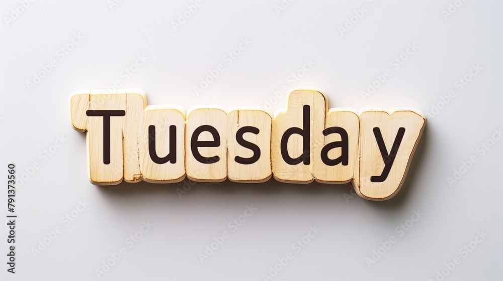 Tuesday Text Sign on a White Background - Days of the Week, Schedule Display, Organizational Aid - Education, Business Services. Tuesday Text Sign on a White Background - Days of the Week, Schedule Display, Organizational Aid - Education, Business Services.