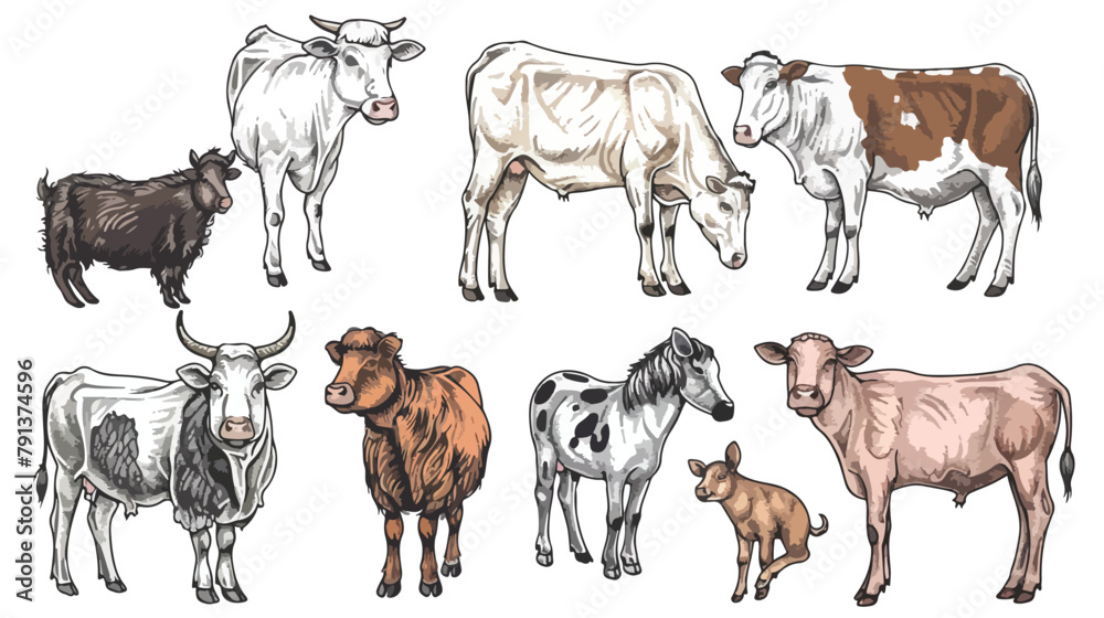 Farm animals collection. Vector illustration of hand