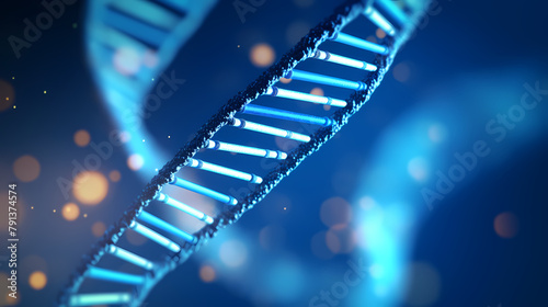 3D rendering of double helix DNA structure on blue background