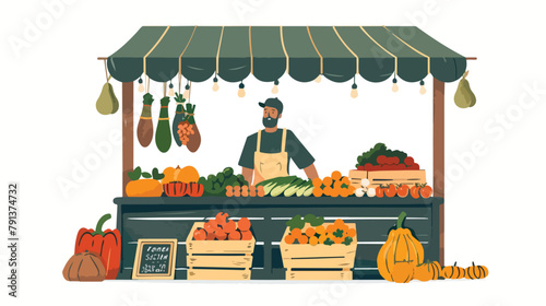 Farmers Market flat design vector illustration. Suppo