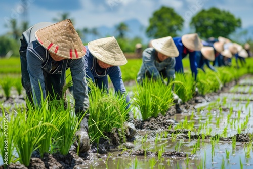Farmers transplanting rice seedlings