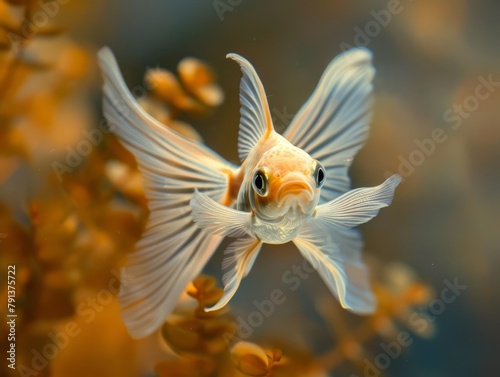 Goldfish in the aquarium, close-up of a goldfish