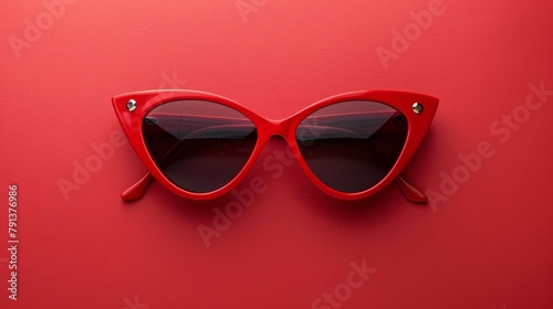 Blank mockup of classic cateye sunglasses in a bold red color .