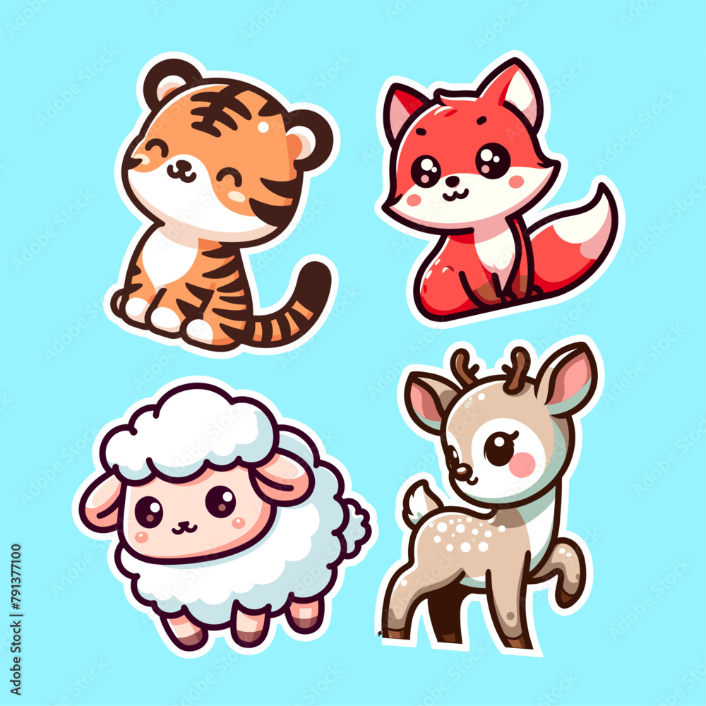 Animal sticker pack of for deer sheep and tiger