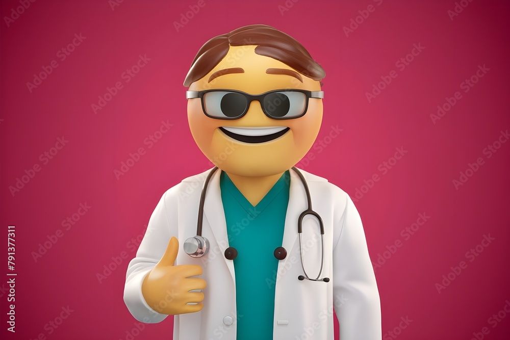 A smiling emoji doctor with stethoscope, emoji in doctor dress with stethoscope, A smiling emoji doctor with stethoscope, emoji in doctor dress with stethoscope,