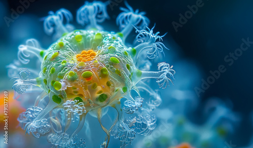 Microscopic view of single celled organism. A photorealistic view of the microbe. photo