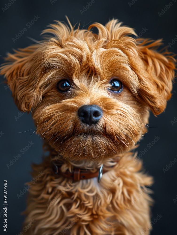 Cute little brown dog is looking at the camera