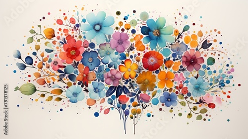 A watercolor painting of a bouquet of colorful flowers.