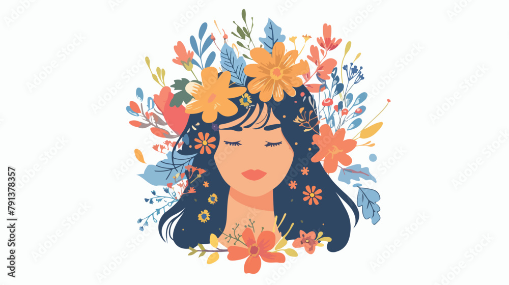 Girl with flowers crown. International womens day. Wo