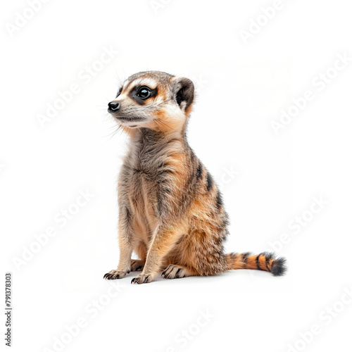 Small Meerkat Sitting on White Surface. Generative AI