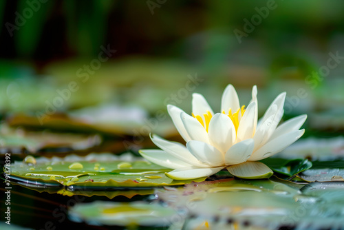 A vivid pink Water Lily or Lotus Flower showcasing its petals and striking yellow stamens against green leaves