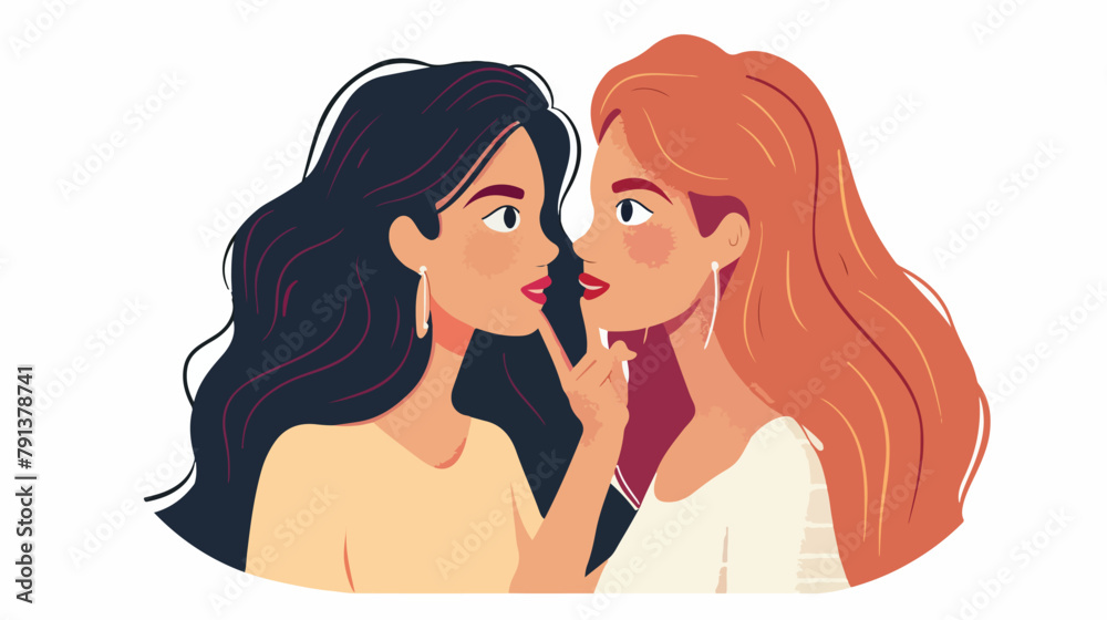 Gossip girls whispering in ear secrets. Woman whisper