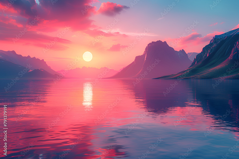 sunset over the lake,
Aesthetic desktop wallpaper 8K Photography background 