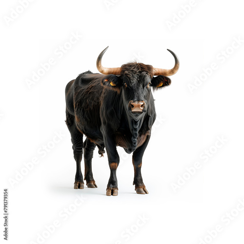 Majestic Black Bull With Large Horns. Generative AI