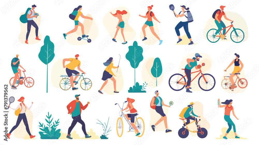 Group People doing activity and sport in flat design