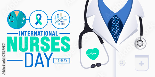 12 May is International Nurses Day background template. nurse dress, medical instrument, medicine, Medical and health care concept. use to background, banner, placard, card, and poster design.