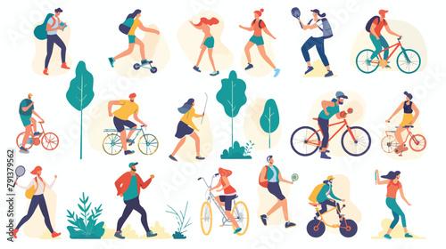 Group People doing activity and sport in flat design