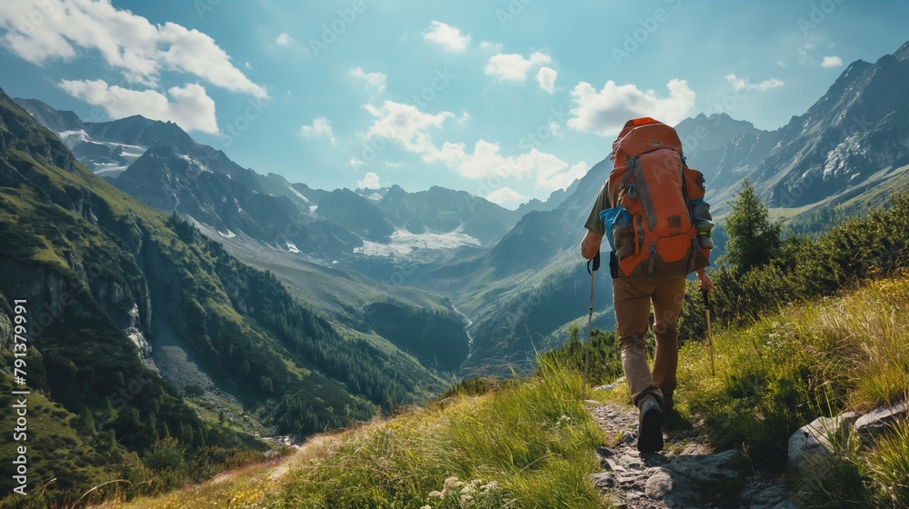 active recreation for brave and strong tourists. Hiking in the mountains with beautiful natural views active recreation for brave and strong tourists. Hiking in the mountains with beautiful natural views