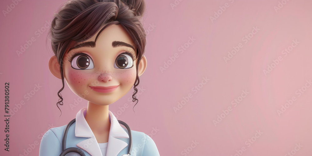 Female doctor wearing a stethoscope in 3D illustration on pink background Female doctor wearing a stethoscope in 3D illustration on pink background