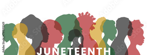Silhouettes of black African and African-American men and women.Ethnic group.Concept of identity - racial equality and justice.June Nineteenth - Freedom Day,Liberation Day,Emancipation Day.