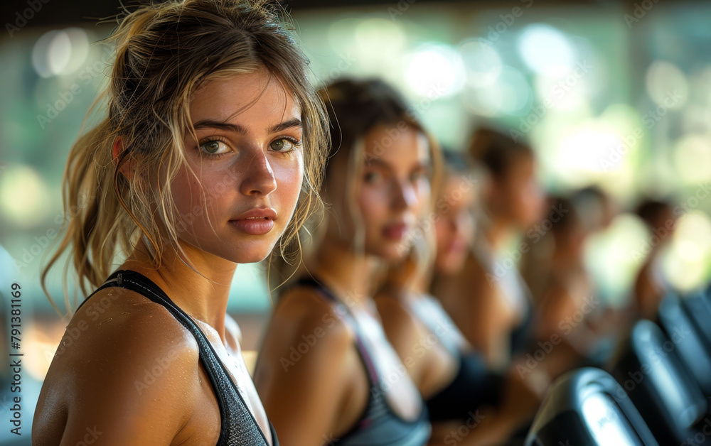 Beautiful women exercising on cardio training machine at the gym. Beautiful women exercising on cardio training machine at the gym.