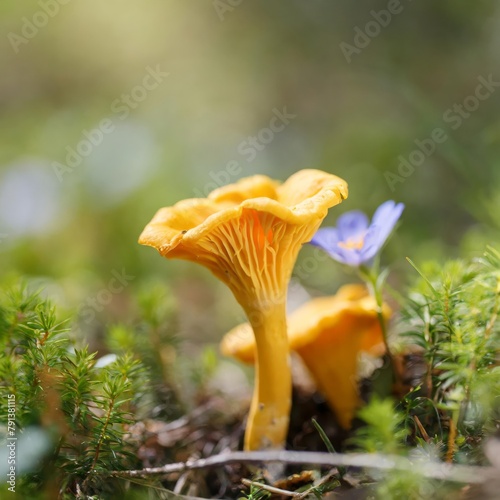 chanterelle in the alpine forest macro photography , generated by AI