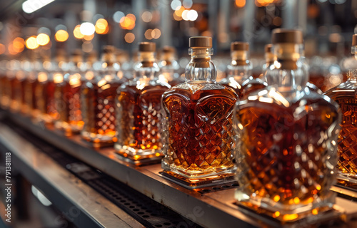 The process of bottling whiskey in factory
