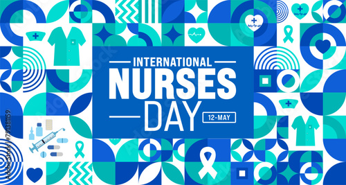 12 May is International Nurses Day geometric shape pattern background template. nurse dress, medical instrument, medicine, Medical and health care concept. use to background, banner, poster design.