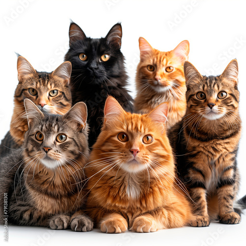 Group of Cats Sitting Together. Generative AI