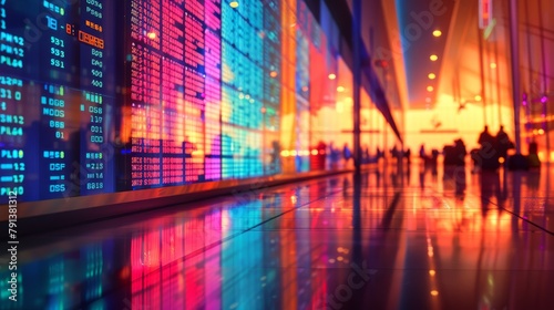 Wallpaper Mural Artistic composition of airport departure boards displaying flight information, with colorful lights world of travel and adventure Torontodigital.ca