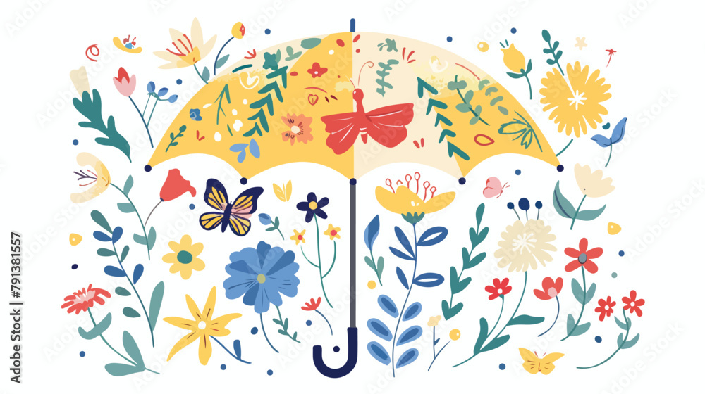 Hand drawn Cute Floral Umbrella with spring flowers f