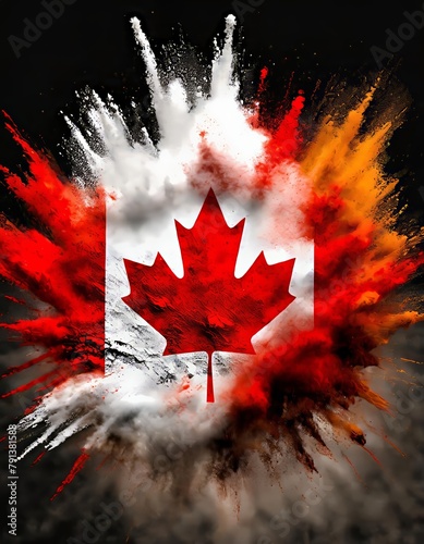 Canada colorful flag holi paint powder explosion on isolated background, generated by AI