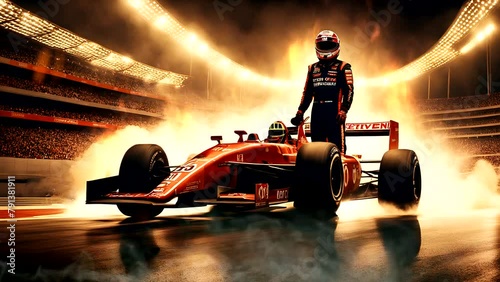 Formula car with racer on the stadium photo