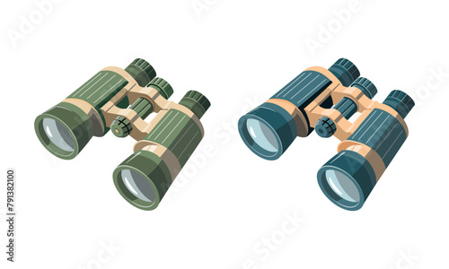 Touristic binoculars. Device for distant vision. Symbol of search, discover. Isolated on white background