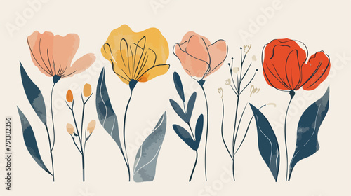 Hand drawn Flowers abstract shapes with texture minim photo