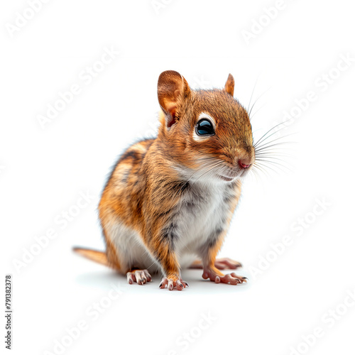 Small Brown and White Mouse Sitting on Top of White Floor. Generative AI