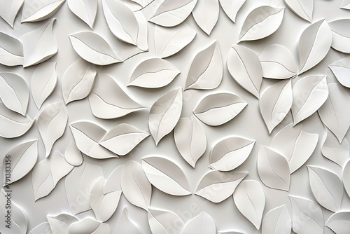 White Geometric Leaves 3D Tiles Wall Texture Background, Minimal, Generative AI